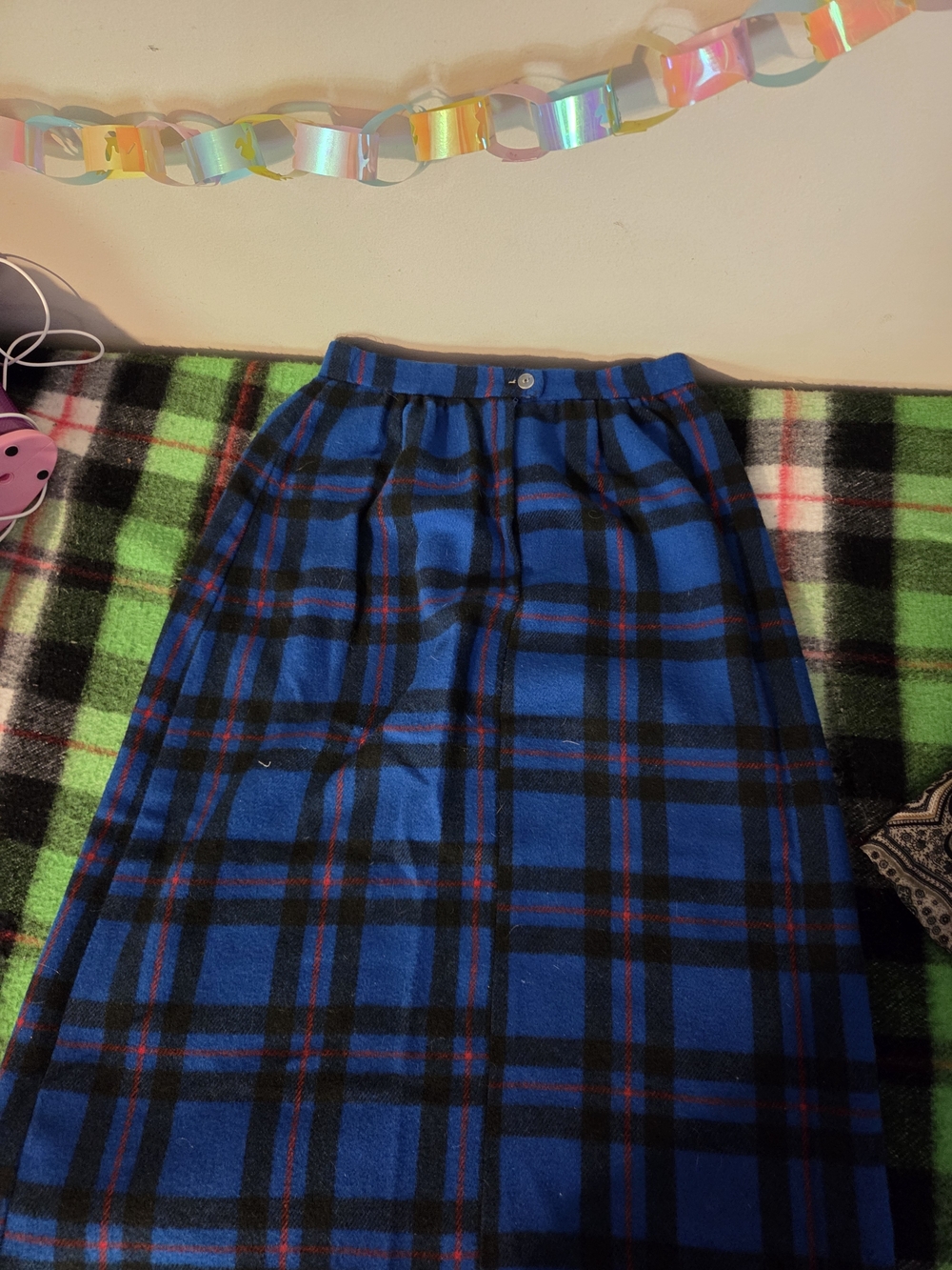 Vintage dark blue plaid maxi skirt by Fritzi of California dark academia size s